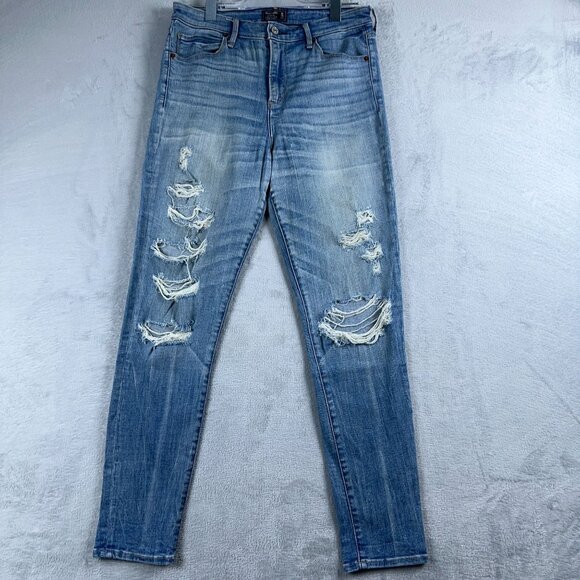 Abercrombie & Fitch Simone Super Skinny Jeans Distressed Womens Blue Size 30/10R - Picture 1 of 11